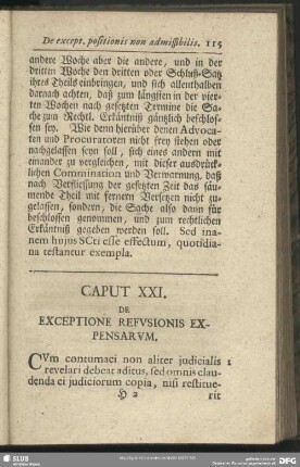 Caput XXI. De Exceptione Refusionis Expensarum