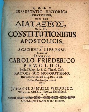 Dissertatio Historica Posterior, Peri Tēs Diataxeōs, Sive De Constitutionibus Apostolicis
