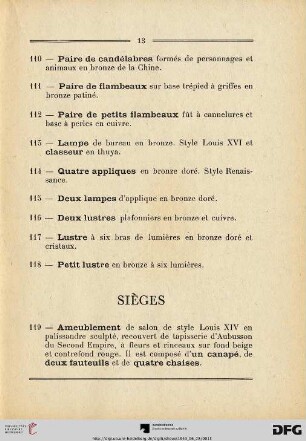 Siéges (Nr. 119-133)