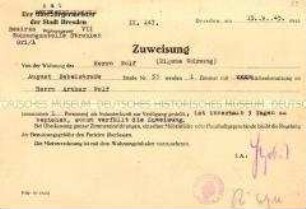 Zuweisung einer Wohnung für Herrn Arthur Wolff