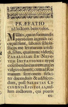 Præfatio ad lectores benevolos.