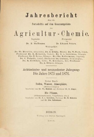 Jahresbericht über die Fortschritte auf dem Gesamtgebiet der Agrikultur-Chemie, 18/19,1. 1875/76