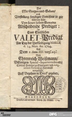 Christliche Valet-Predigt.