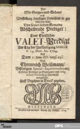 Christliche Valet-Predigt.
