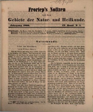 Froriep's Notizen aus dem Gebiete der Natur- und Heilkunde. 1860,4