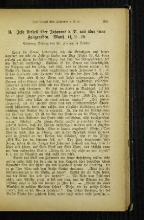 Jesu Urtheil über Johannes d. T. und über seine Zeitgenossen. Matth. 11, 2-19 : Conferenz-Vortrag