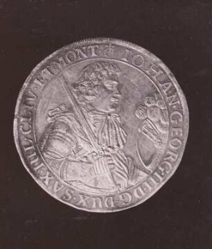 Geldstück von 1681 : Portrait Johann Georg III., Kurfürst von Sachsen, Vorderseite, Silber, Durchmesser 4,7 cm