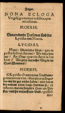 Nona Ecloga Virgilii germanice reddita, quae inscribitur. Moeris.
