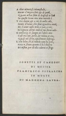 Sonetti Et Cantoni Di Messer Francesco Petrarcha In Morte Di Madonna Lavra.