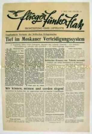 Kriegszeitung eines Luftflottenkommandos "Flieger Funker Flak" u.a. zum Kampf um Moskau