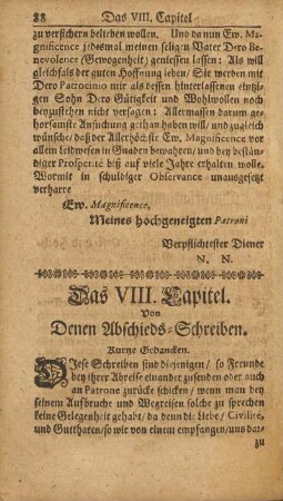 Das VIII. Capitel. Von denen Abschieds-Schreiben.