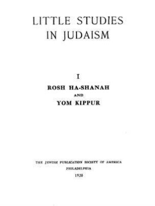 Rosh Ha-Shanah and Yom Kippur