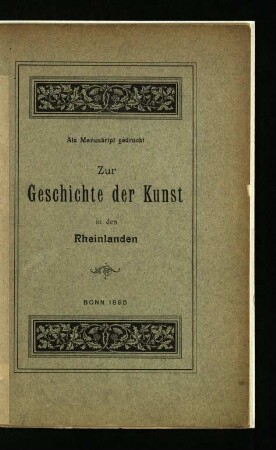Zur Geschichte der Kunst in den Rheinlanden