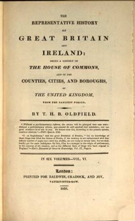 The representative history of Great Britain and Ireland : being a history of the House of Commons, and of the counties, cities, and boroughs of the United Kingdom, from the earliest period ; in six volumes, 6. History of the Counties, cities, and boroughs ; v. 4