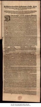 In Abwesen und an stat des Hochgebornen Fürsten/ Herrn Johann Ernstens des Jüngern/ Herzogen zu Sachsen/ Jülich/ Cleve und Berg/ Landgraven in Thüringen ... unsers freundlichen lieben Bruders/ als regierenden Landesfürsten und Vormundens/ Von Gottes Gnaden Wir Albrecht/ Herzog zu Sachsen/ Jülich/ Cleve unnd Berg/ Landgrav in Thüringen ... Entbieten allen und jeden unsern und ihrer Liebden Praelaten/ Graven/ Herren/ Haupt- und Amptleuten ... und allen andern unsern Unterthanen ... und menniglich/ unsern Gruß/ Gnade und gneigten Willen/ und thuen kund: Demnach unleugbar/ daß durch das eingerissene Müntzwesen/ und Verringerung kleiner und grober Sorten/ hochschädliche Verwirrung in allen Conträcten/ Handel und Wandel sich ereignet ... : Datum Weimar den 17. Augusti Anno 1622.