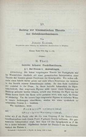 XV. Beitrag zur kinematischen Theorie der Gelenkmechanismen.