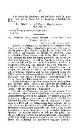 Veranstaltung archäologischer Ferien-Kurse für Gymnasiallehrer : [D. Gymnasial- und Real-Lehranstalten]