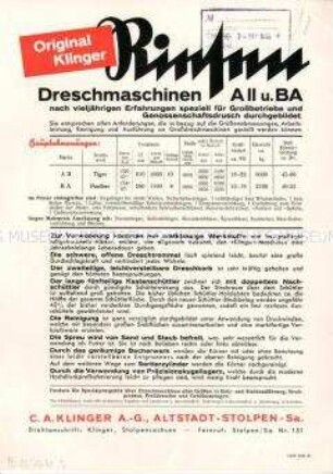 Großdreschmaschine Typ AII und BA