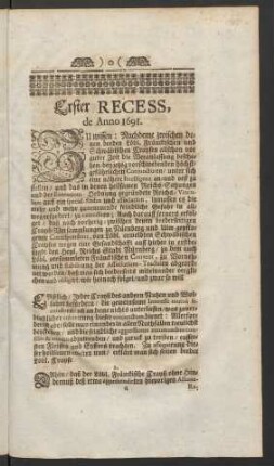 Erster Recess, de Anno 1691.