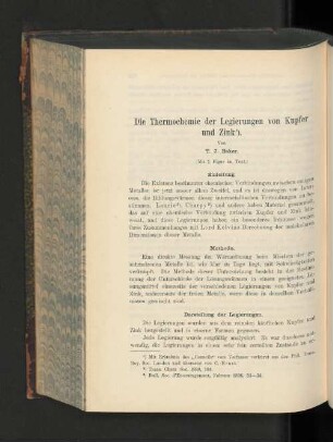 Die Thermochemie der Legierungen von Kupfer und Zink.