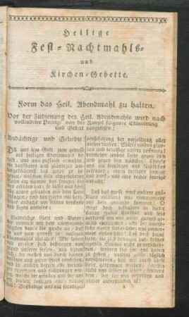 Heilige Fest-Nachtmahls- und Kirchen-Gebette