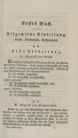 Erstes Buch. Allgemeine Einleitung. Kirche, Kirchenrecht, Kirchengewalt.
