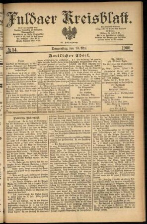 Erste Ausgabe vom Donnerstag, den 10. Mai 1900.
