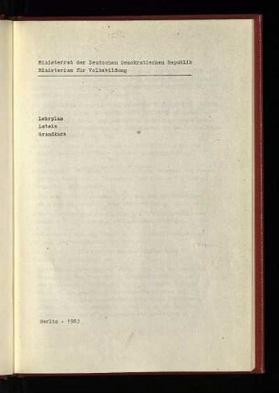 Lehrplan Latein Grundkurs
