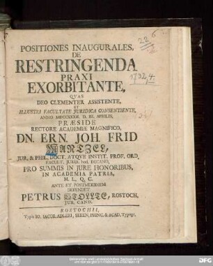 Positiones Inaugurales, De Restringenda Praxi Exorbitante