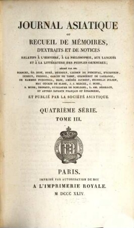 Journal asiatique : périodique semestriel. 3. 1844