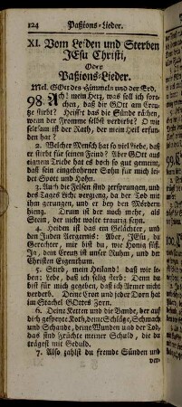 XI. Vom Leiden und Sterben Jesu Christi, Oder Paßions-Lieder.