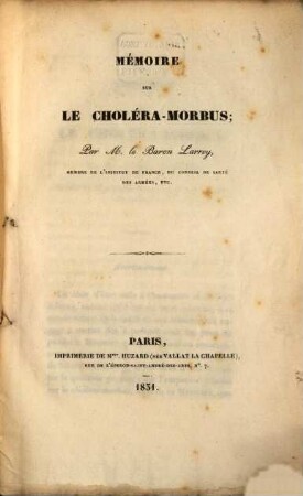 Mémoire sur le choléra-morbus