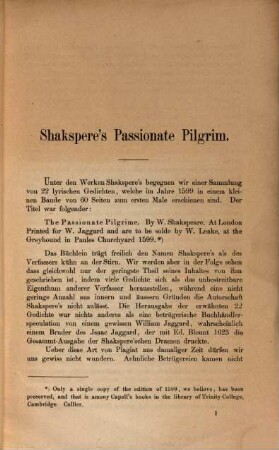 Shakspere's Passionate Pilgrim : Inaug. Diss.
