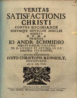 Veritas satisfactionis Christi contra Socinianos ... asserta