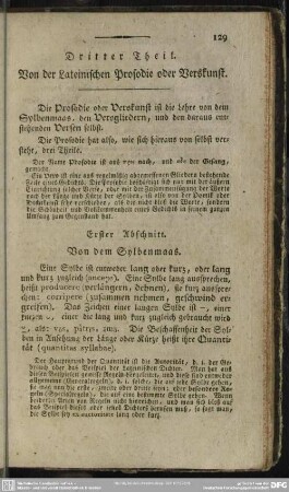 Dritter Theil. Von der Lateinischen Prosodie oder Verskunst