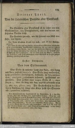 Dritter Theil. Von der Lateinischen Prosodie oder Verskunst