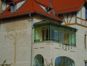 Quedlinburg - Hausfassade im Jugendstil : Jugendstilfassade an der Wallstraße. Aufgenommen am 26. Oktober 2012 in Quedlinburg