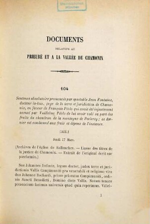 Le prieuré de Chamonix : Documents relatifs au prieuré et á la vallée de Cahmonix [!] Recueillis par J[acques]-A[drien] Bonnefoy. Publ. et annot. par A[ndré] Perrin, 2 = 4