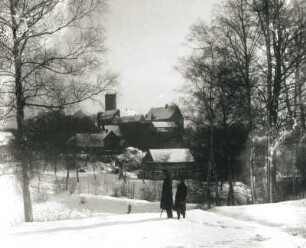 Kohren-Sahlis. Gnandstein. Ortsansicht mit Burg von Nordwesten im Winter