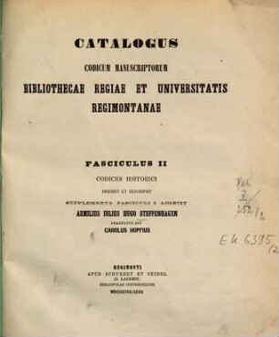 Catalogus codicum manuscriptorum Bibliothecae Regiae et Universitatis Regimontanae, 2. Codices historici