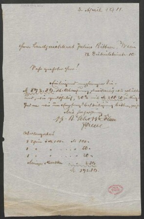 Brief an Julius Bittner : 03.04.1911