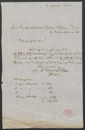 Brief an Julius Bittner : 03.04.1911