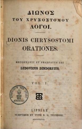 Dionis Chrysostomi orationes. 1