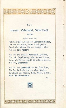 Nr. 1. Kaiser, Vaterland, Vaterstadt.