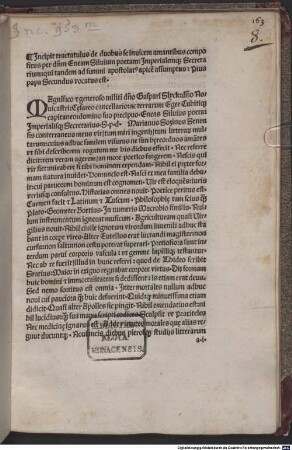 Historia de duobus amantibus Euryalo et Lucretia : an Marianus Sozinus, Wien 3.7.1444. Mit Vorrede des Autors an Kaspar Schlick