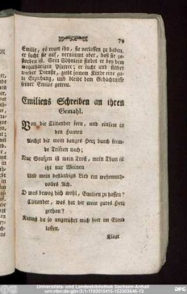 Emiliens Schreiben an ihren Gemahl.