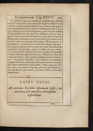 Caput XXVIII. Ad articulos Ecclesiis reformatis falso, vel non bona fide impositos, brevißime respondetur.