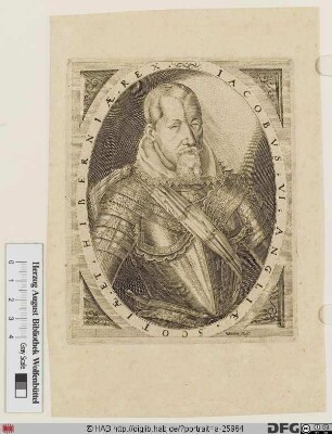 Bildnis Jakob (James) I. (Stuart), 1567 König von Schottland (als Jakob VI.), 1603-25 von England u. Schottland