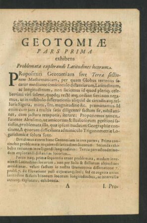 Geotomiae Pars Prima exhibens Problemata explorandi Latitudines locorum.