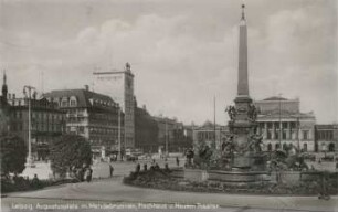 Leipzig: Augustusplatz m. Mendebrunnen, Hochhaus u. Neuem Theater